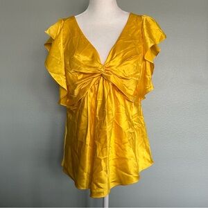 Cinq a Sept Pem Silk Flutter Sleeve Blouse Yellow NWOT